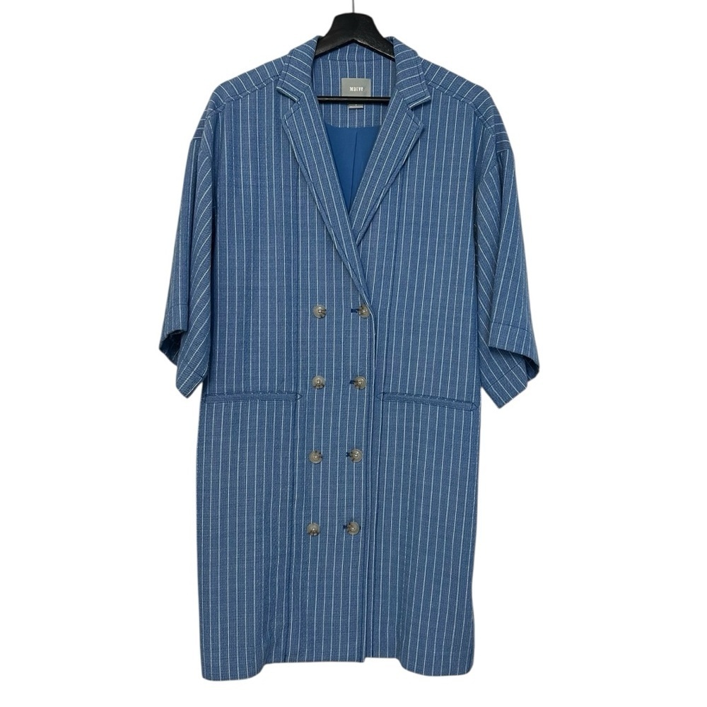 Maeve by Anthropologie Pinstripe Double Breasted Blazer Dress Blue Small Office